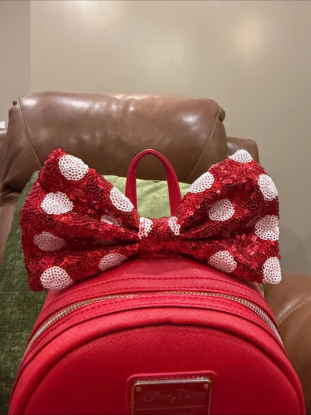 Disney Parks Loungefly Red Minnie Sequin Bow Backpack and Matching Wallet